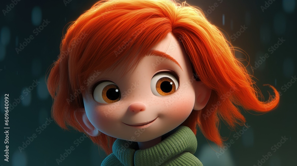 Cartoon cute girl with orange hair, with Generative AI Cartoon cute girl with orange hair, with Generative AI