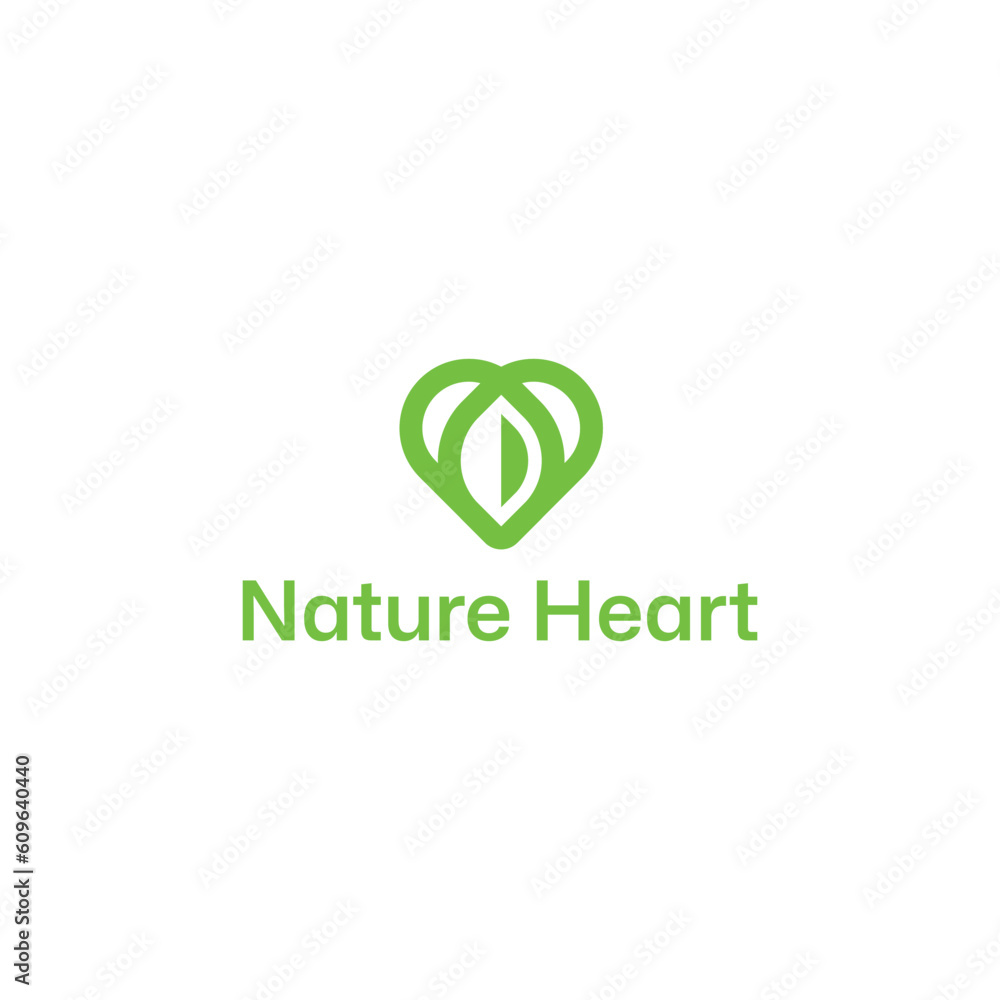 Nature Leaf and Heart Green Logo Design Nature Leaf and Heart Green Logo Design