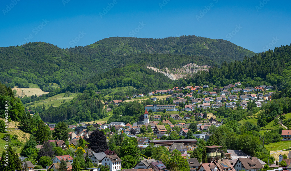 Fototapeta premium View of Ottenhoefen in the acher valley. Black Forest, Baden-Wuerttemberg, Germany, Europe