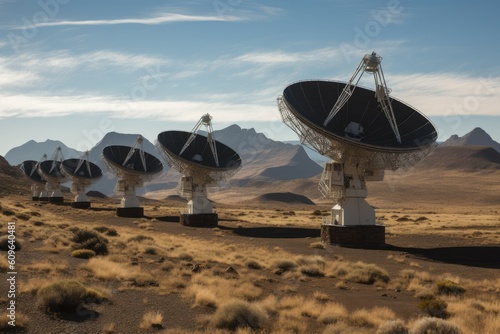 Radio telescope array on a remote mountaintop  Generative AI