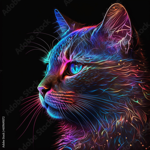 Vibrant color cat head illustration. Generative ai.