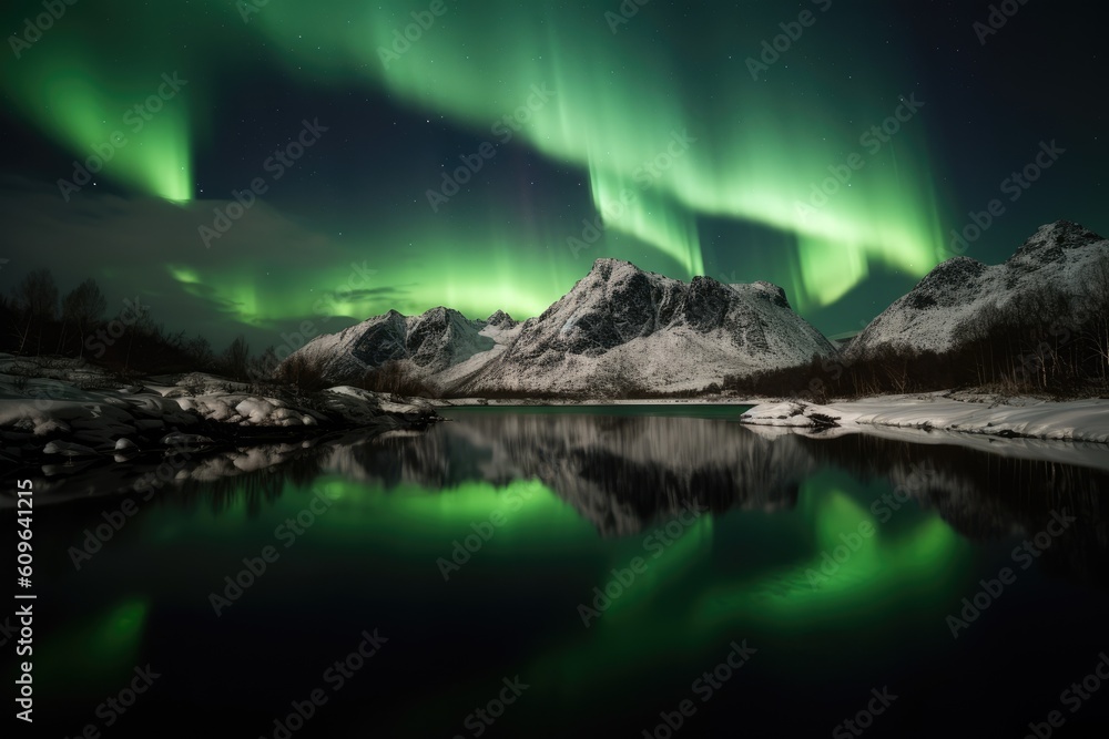 Aurora Borealis over Lofoten. Generative AI