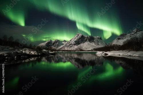 Aurora Borealis over Lofoten. Generative AI © YouraPechkin