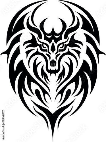 Black dragon tribal tattoo, isolated