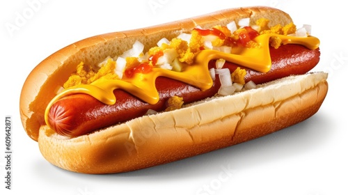 Hot dog isolated on white. Generative AI
