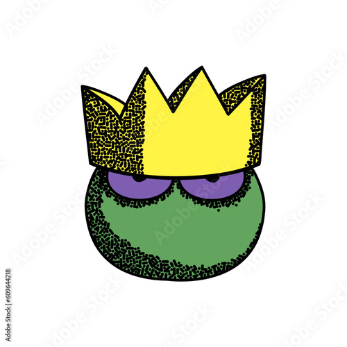 Head of a disgruntled frog in a crown