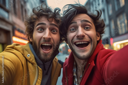 Two friends taking a selfie and making funny faces, Friends, Friendship day Generative AI © Катерина Євтехова
