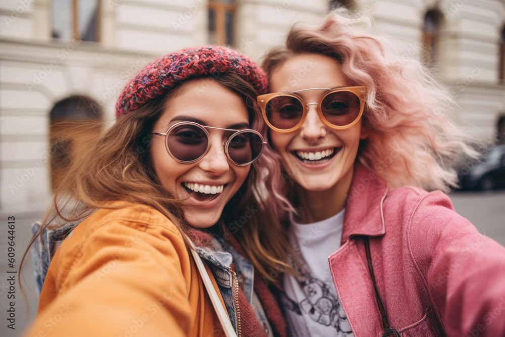 Two friends taking a selfie and making funny faces, Friends, Friendship day Generative AI Two friends taking a selfie and making funny faces, Friends, Friendship day Generative AI