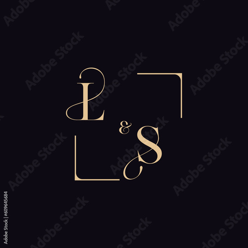LS square sensual line concept in wedding initial gold color logo design