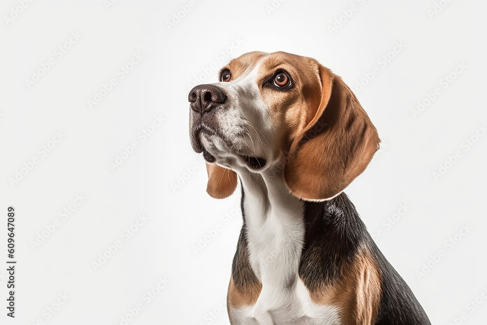 portrait of a Beagle Dog with white background