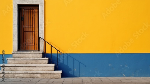 Contemporary layout template for decoration design. Yellow Wall with a door  steps. Template design. luxury style background.
