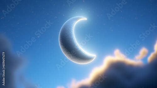 Crescent moon against a mesmerizing sky islamic background created with generative ai