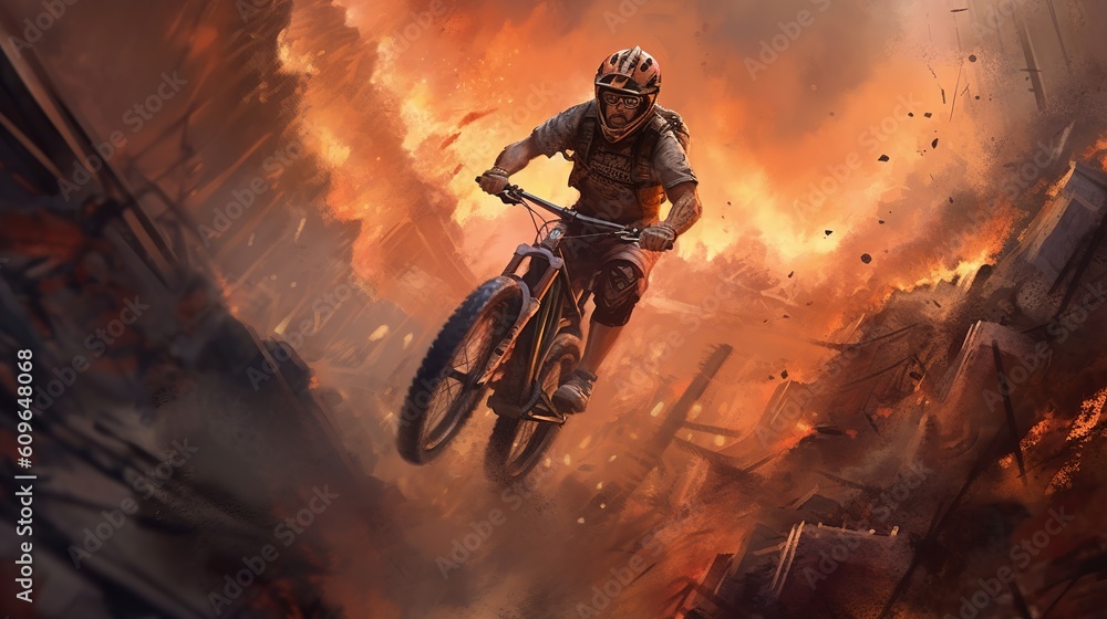 Obraz premium Abstract illustration with extreme sports. Travel illustration. Healthy lifestyle. Generative Ai.