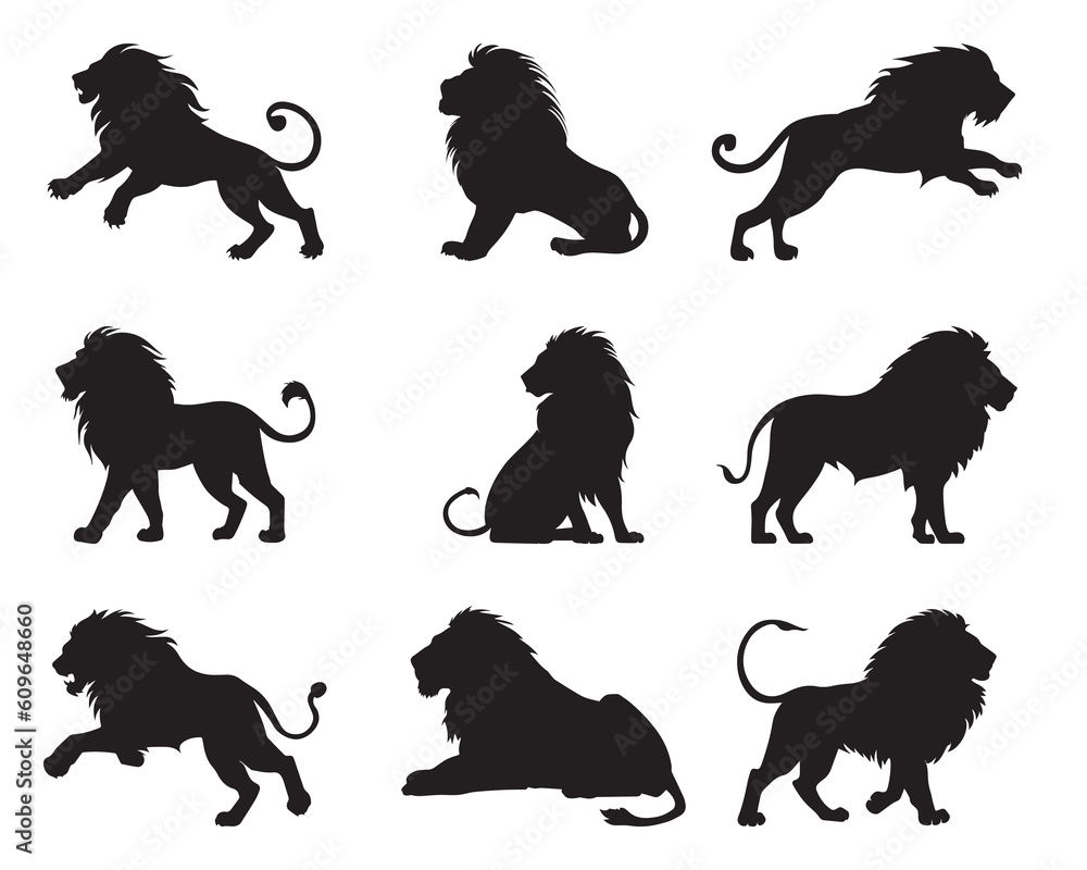 Silhouette lion collection - vector illustration - obrazy, fototapety, plakaty 