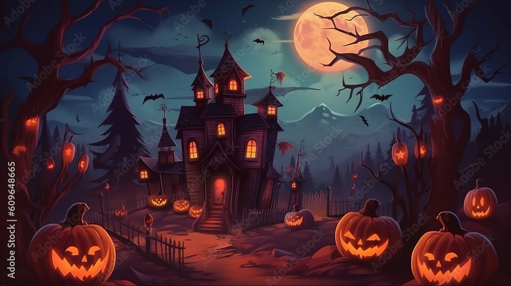Halloween background with pumpkins. Generative AI