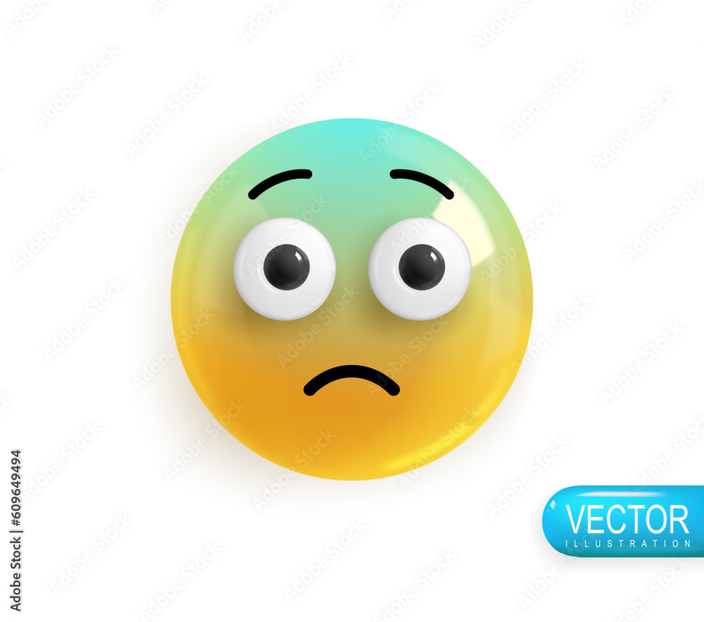 Realistic 3d Icon. Emoji face. Render of yellow glossy color emoji in plastic cartoon style Realistic 3d Icon. Emoji face. Render of yellow glossy color emoji in plastic cartoon style