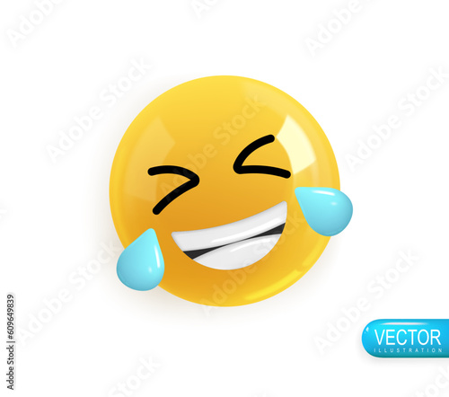 Emoji face. Realistic 3d design. Emoticon yellow glossy color. Icon in plastic cartoon style