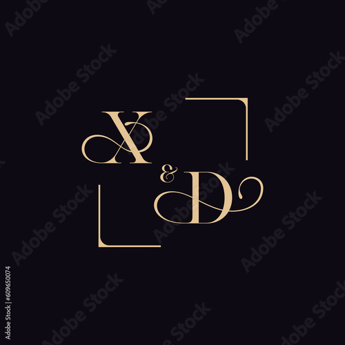 XD square sensual line concept in wedding initial gold color logo design