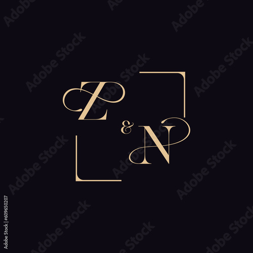 ZN square sensual line concept in wedding initial gold color logo design