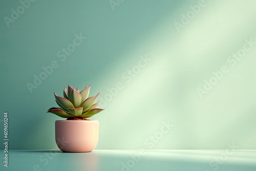 0546. Succulent in front of light pastel wall. Generative AI