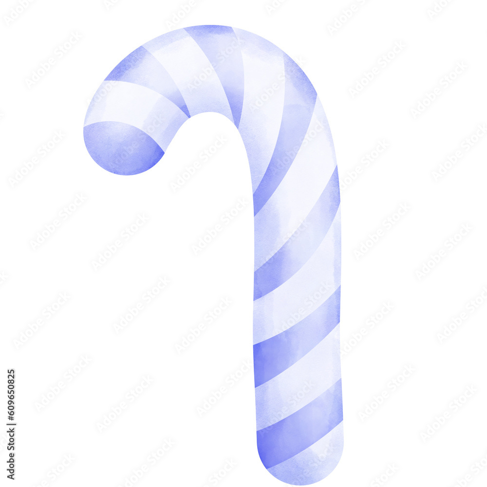Watercolor blue and white candy cane clipart. Hand drawn watercolor candy cane illustration. Watercolor blue and white candy cane clipart. Hand drawn watercolor candy cane illustration.