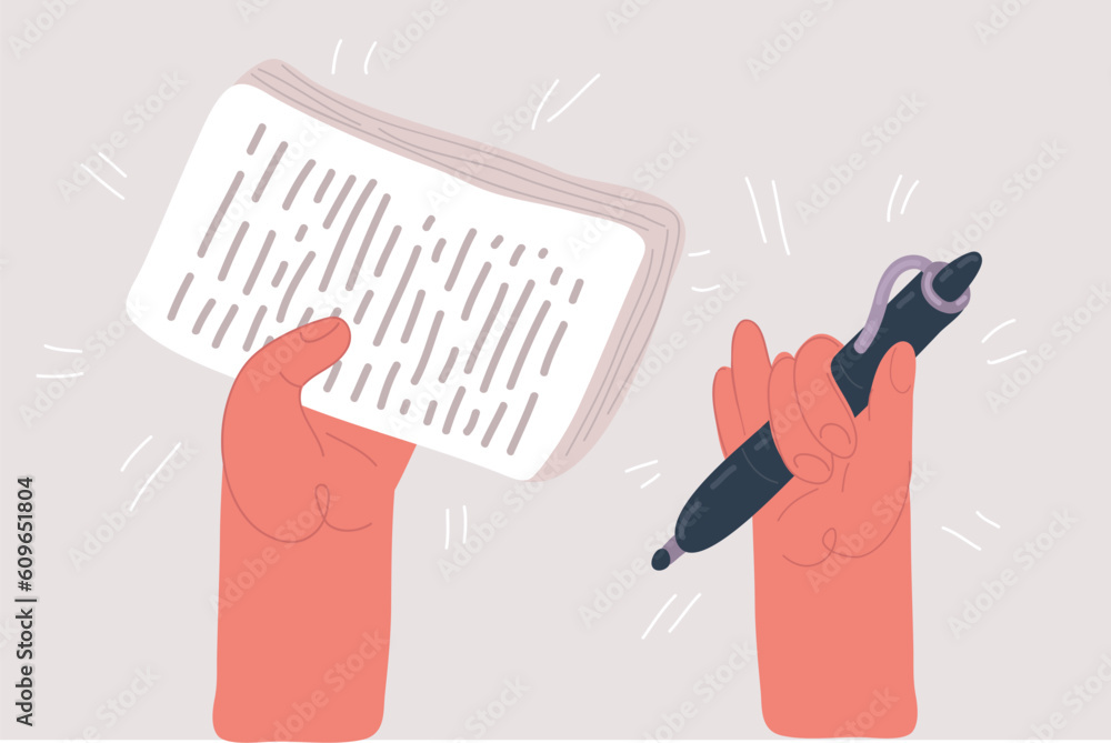 Vector illustration of Contract agreement and pen holding by hands