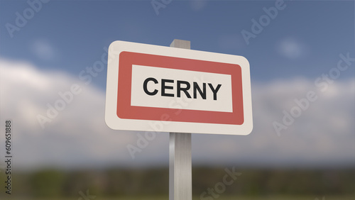 Commune of Cerny, sign of the city of Cerny. Entrance to the municipality. photo