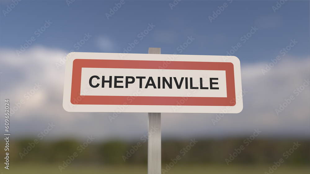 A sign at Cheptainville town entrance, sign of the city of Cheptainville. Entrance to the municipality.