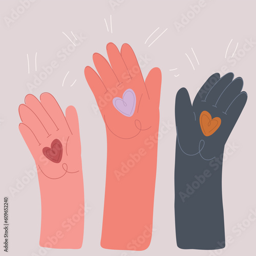 Vector illustration of hands up with heart on it. Love symbol concept