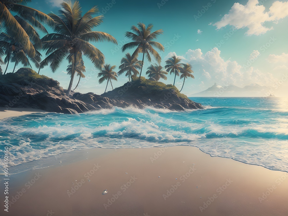 Obraz premium Sea coast with waves, Generative AI Illustration