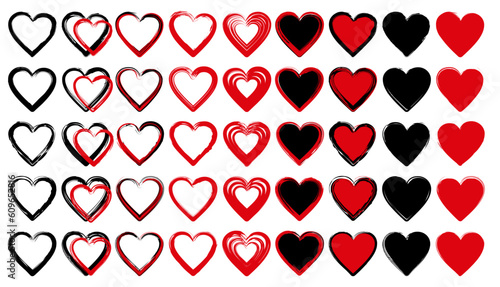 Set collections grunge red hearts icon symbol. Love ornament design Vector illustration