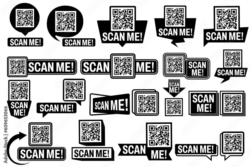 scan me icon set. QR code barcode, scan, code, information, laser, identification, symbol, technology, price, label, payment, pay, sticker, shopping, store, transaction, sale, screen, signs, icon 