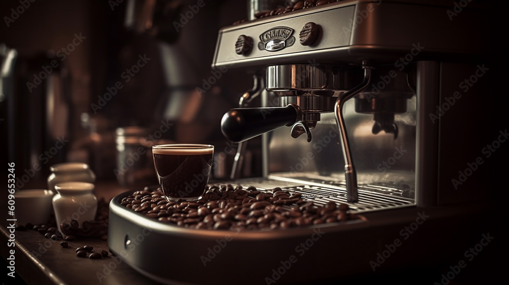 coffee maker with coffee beans in cafe coffee maker with coffee beans in cafe