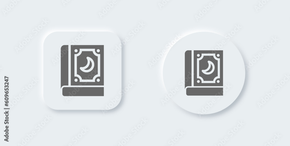 Spell book solid icon in neomorphic design style. Magic signs vector illustration.