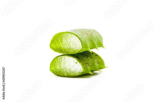 Pieces of aloe on a white background