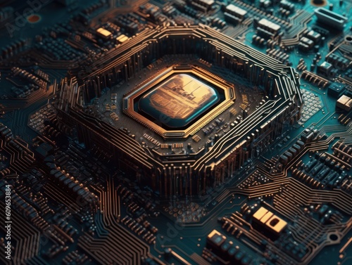 Technology circuit board pattern Motherboard industrial background Created with Generative AI technology