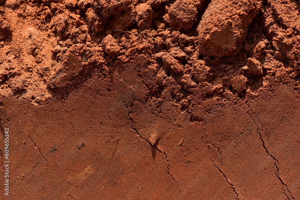 Red clay brick cross-section is soil for planting such as cassava soil background concept vintage soil conservation soil minerals