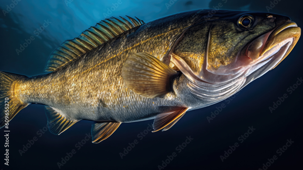 Fototapeta premium bass underwater for fishing concept created with Generative AI technology