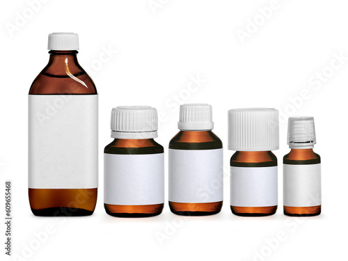 brown medicine bottle with label. transparent background