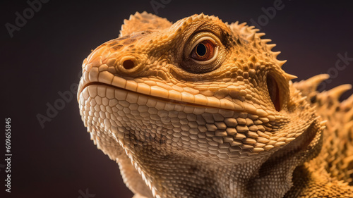 bearded dragon in detailed portrait view created with Generative AI technology