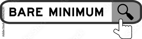 Search banner in word bare minimum with hand over magnifier icon on white background