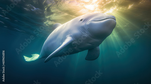 Slika na platnu beluga whale in the ocean created with Generative AI technology