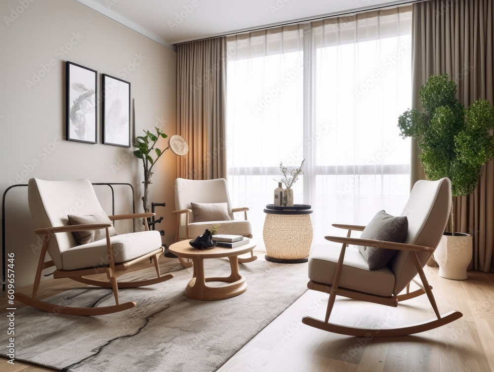 Comfortable living room with rocking chair. Generative AI Comfortable living room with rocking chair. Generative AI