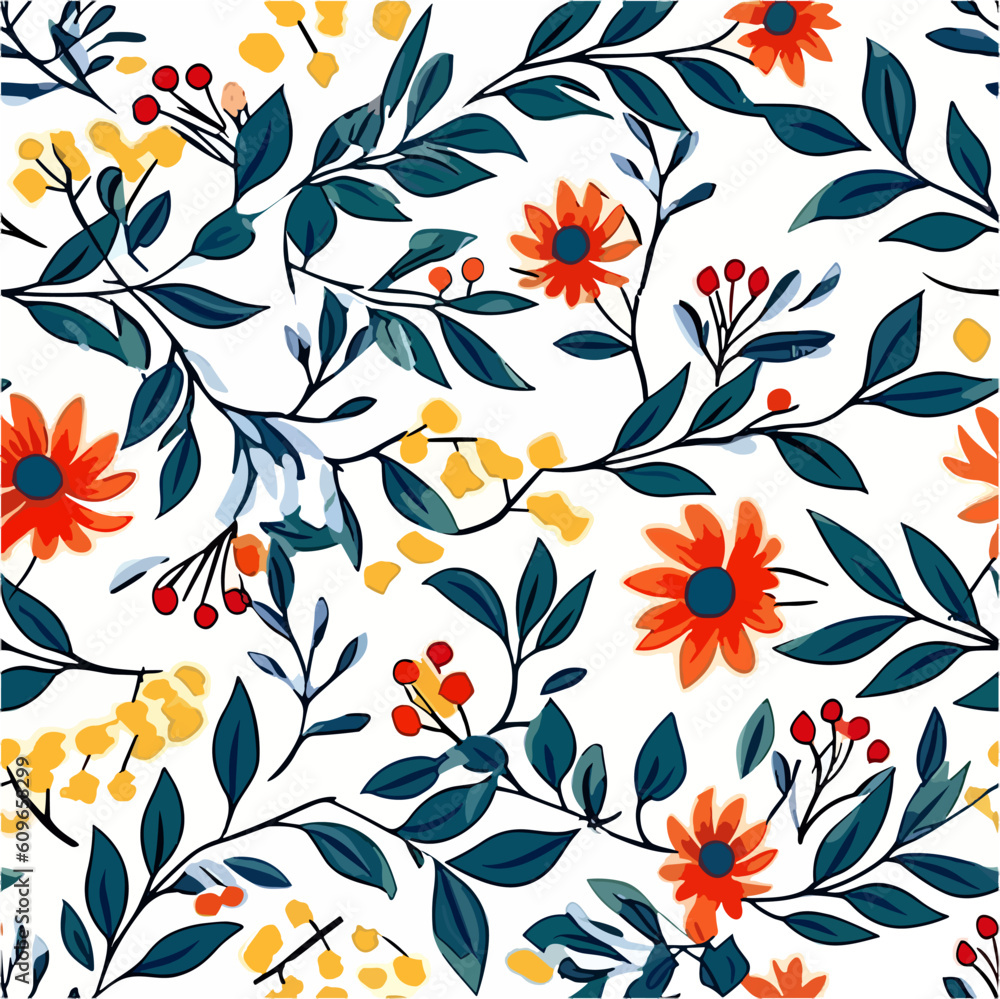 colorful floral seamless pattern with white background. Daisy floral pattern.