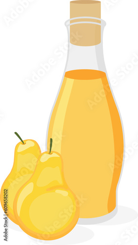 Pear juice in a bottle in flat style. Vector illustration