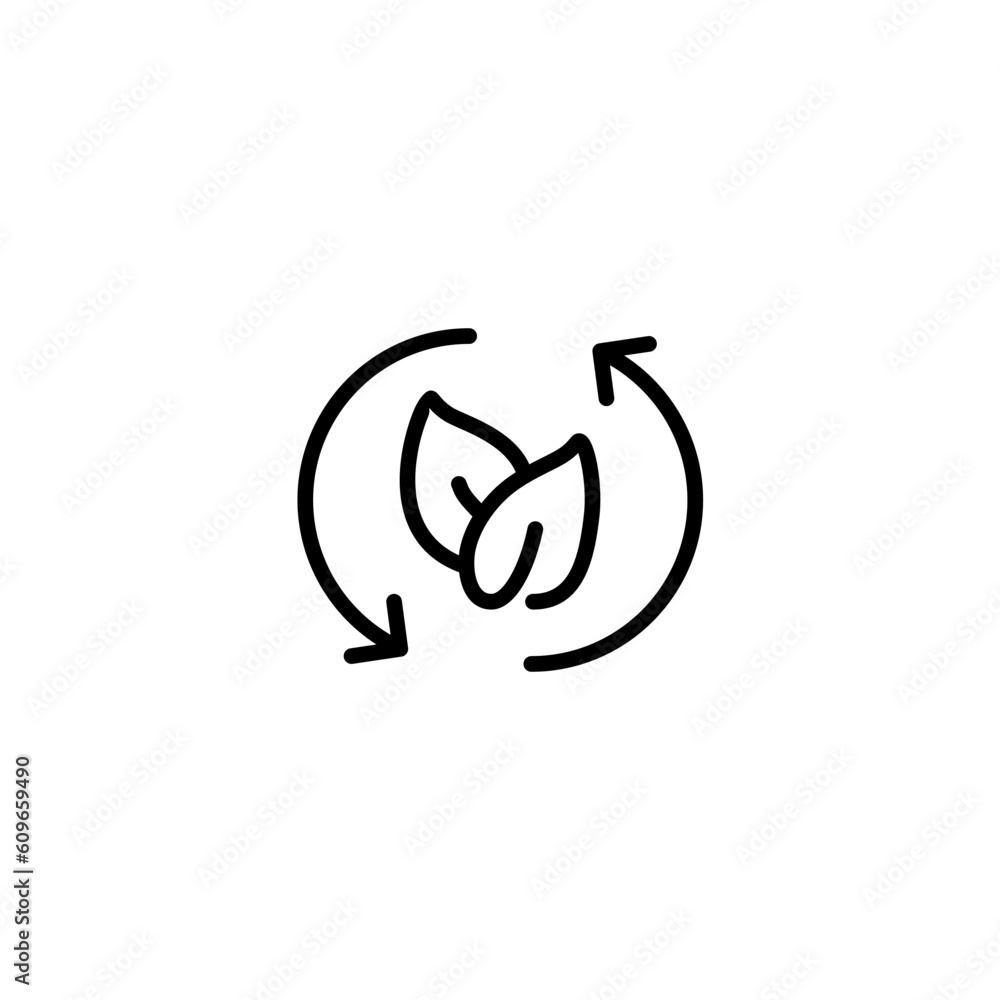 Cycle with leaf nature . Vector line icon black and white with green eco energy theme Cycle with leaf nature . Vector line icon black and white with green eco energy theme