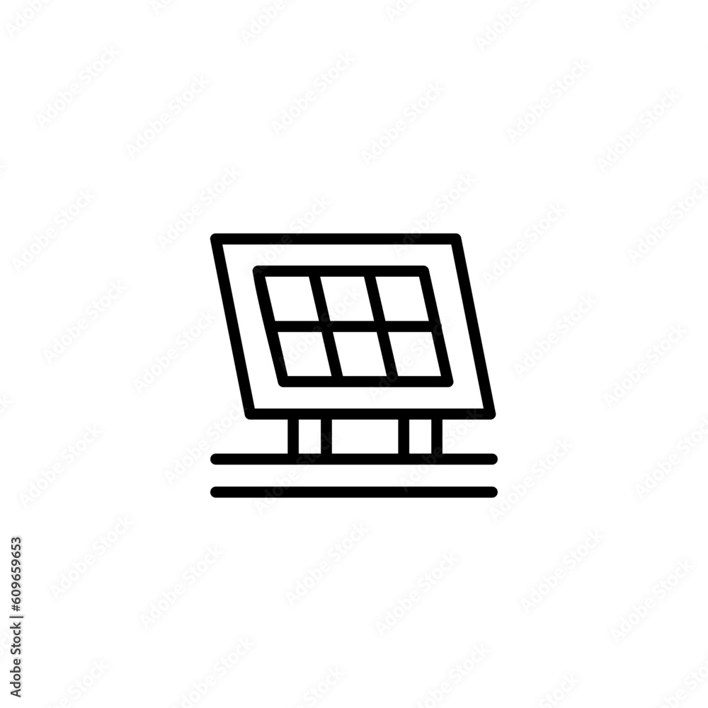 Solar panel . Vector line icon black and white with green eco energy theme Solar panel . Vector line icon black and white with green eco energy theme