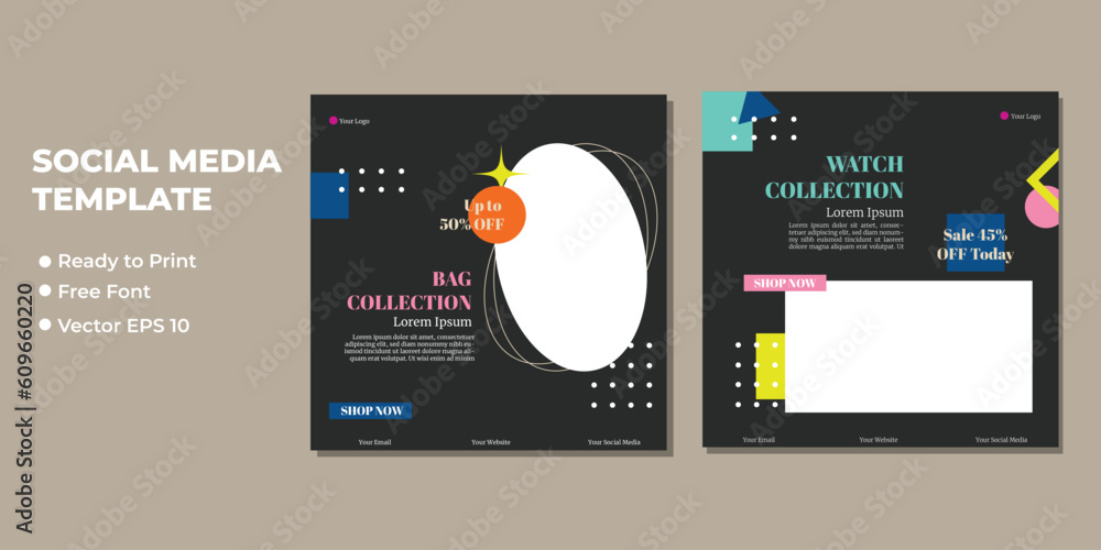Set of Editable minimal square banner template. Suitable for social media post and web internet ads. Vector illustration with photo college