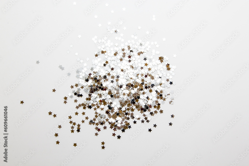 Sequins and glitters on a white background