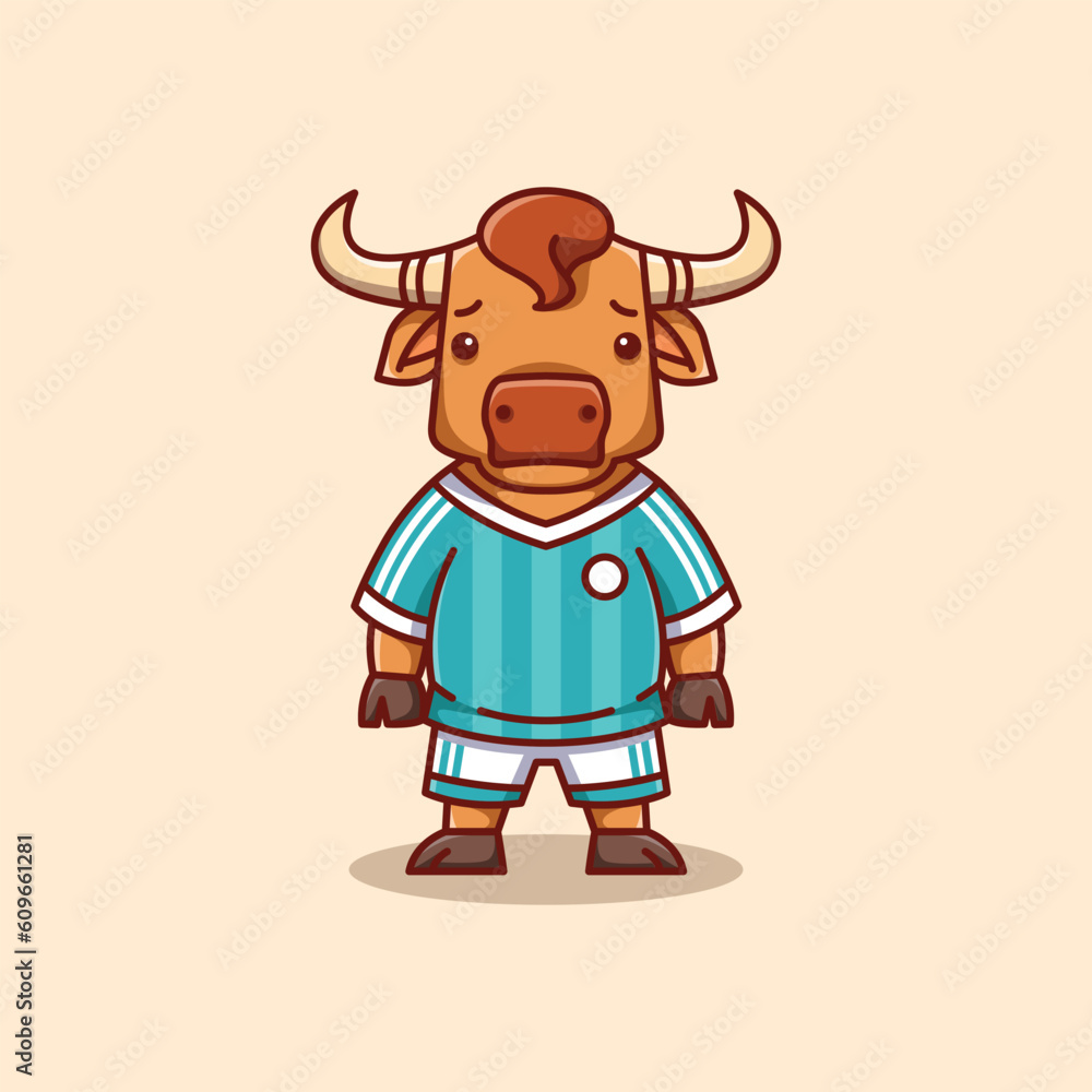 minimalist cute bull animal wearing soccer shirt cartoon flat icon vector Illustration design. simple modern cute bull isolated flat cartoon style minimalist cute bull animal wearing soccer shirt cartoon flat icon vector Illustration design. simple modern cute bull isolated flat cartoon style